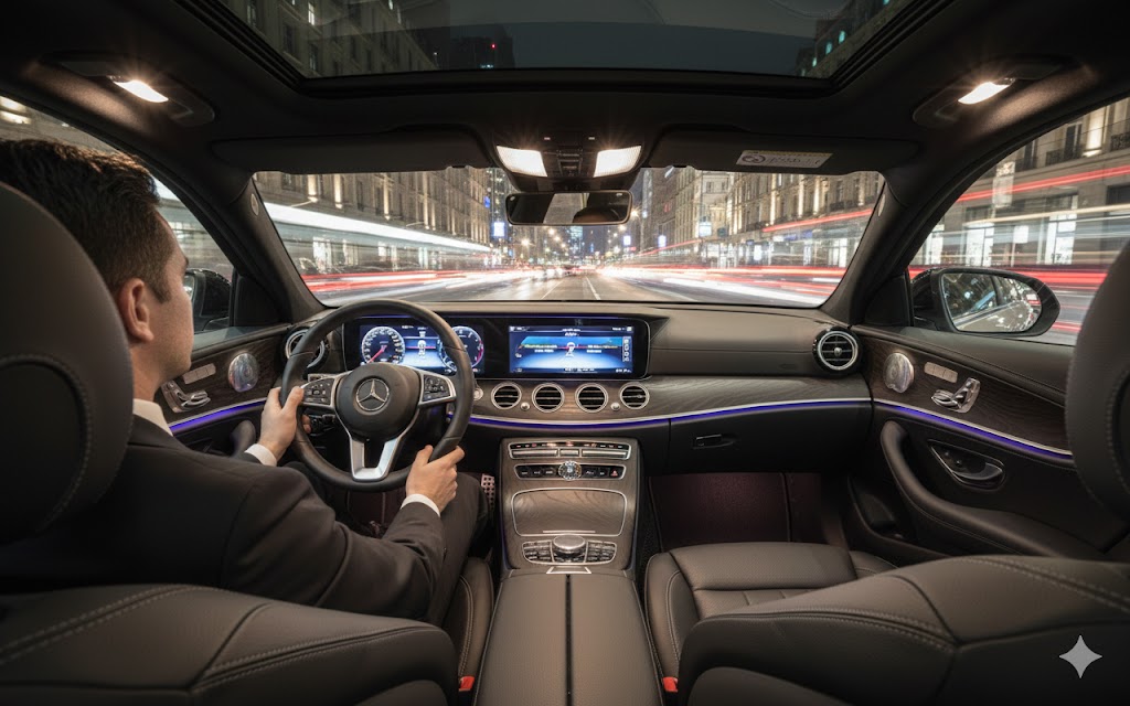Mercedes E Class with Chauffeur from inside